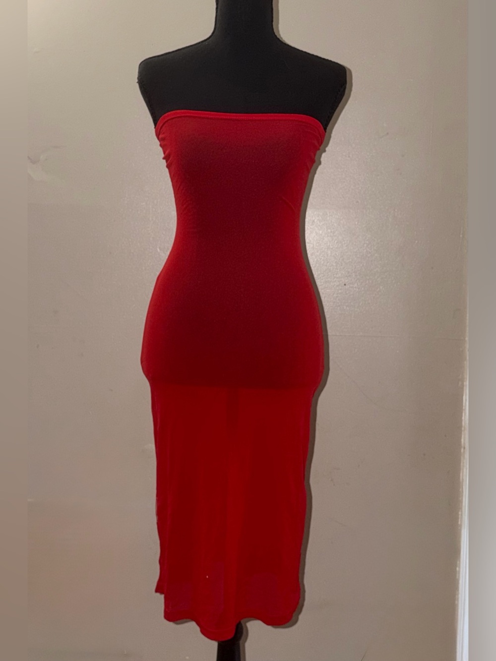 Khy by Kylie Jenner Sheer Mesh Strapless Midi Dress in Aurora Red - XS New